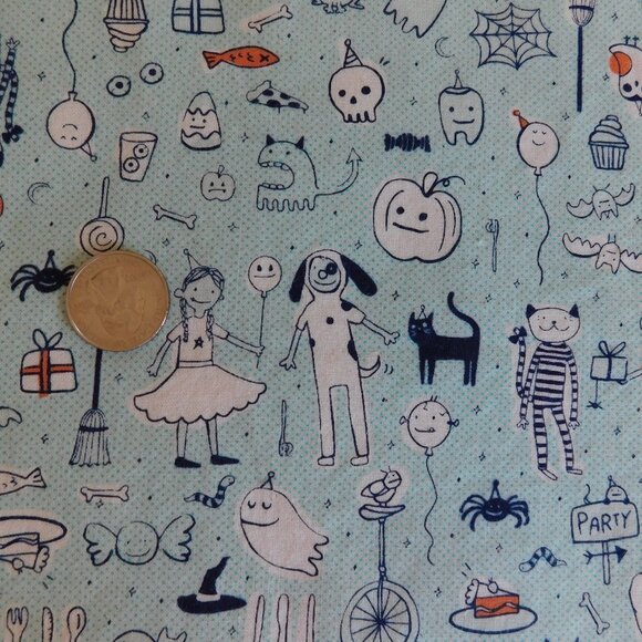 Lil Monsters Tricks & Treats Party Cotton Steel Halloween ghost cat fabric BTHY - Picture 5 of 16